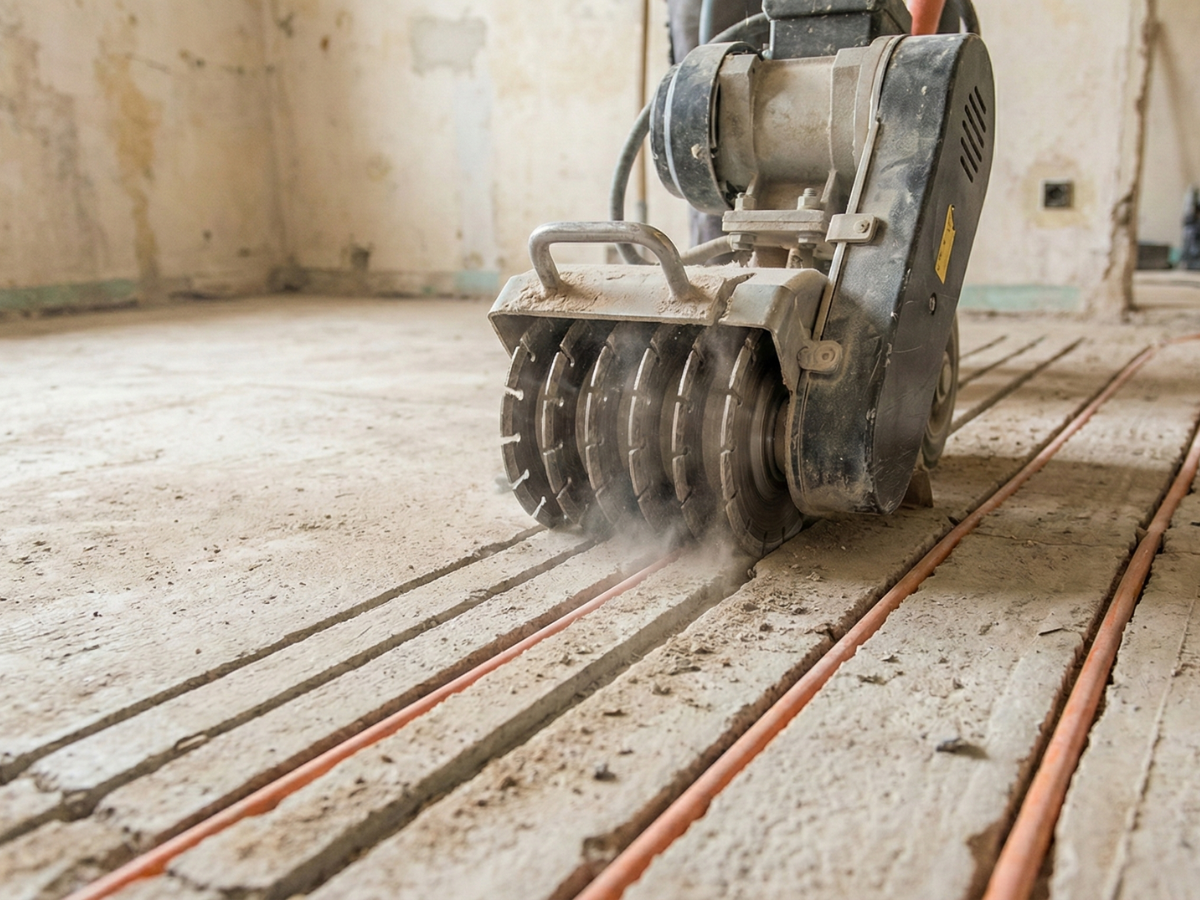 Dettaglio della fresatura sul pavimento esistente